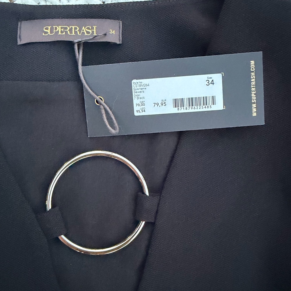 NWT Supertrash Black Top & Skirt Matching Set with Silver Ring Detail Size XS 34 - Picture 4 of 7